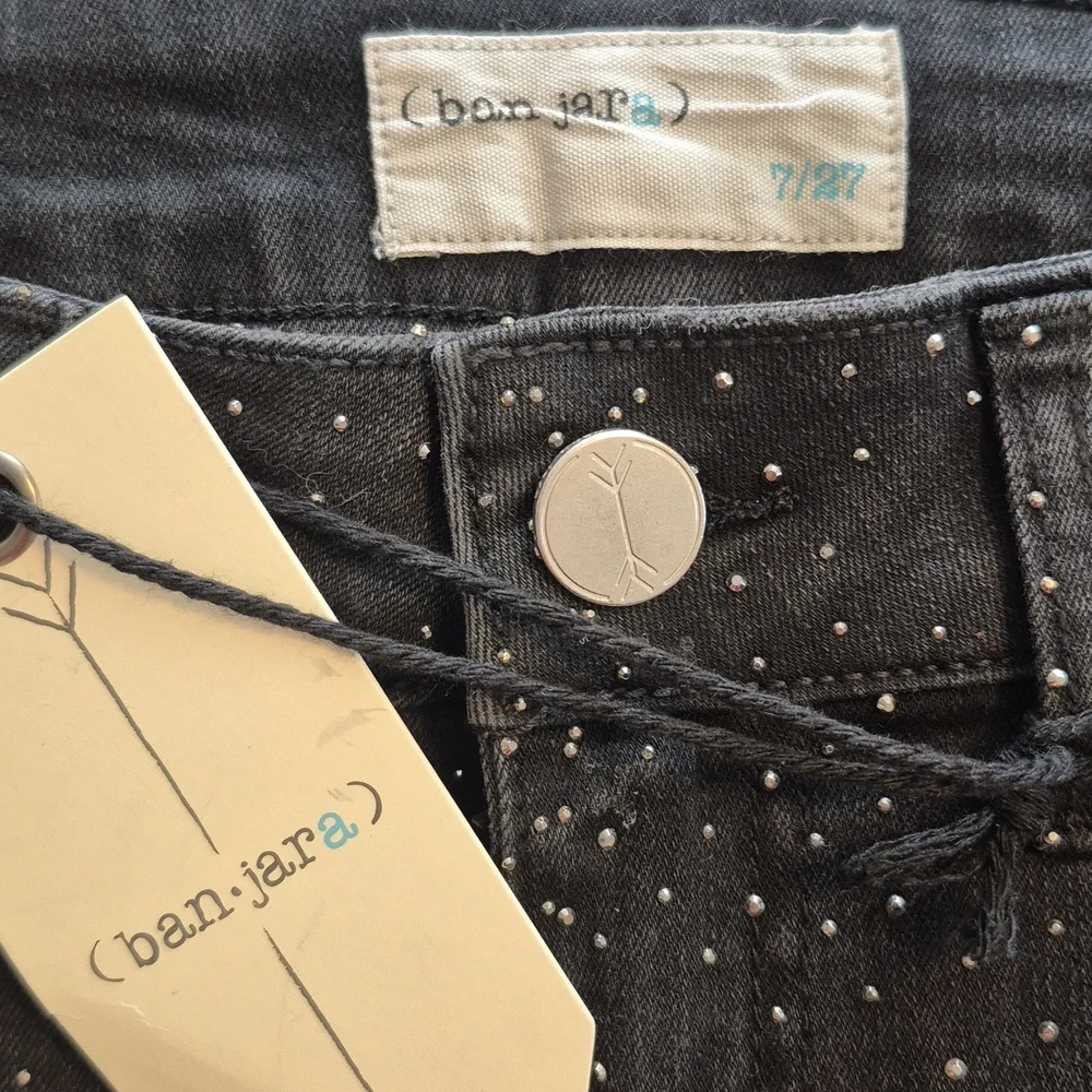 NWT BAN JARA Jr Mid Rise Black Rhinestone Jeans - 7/27" - Picture 4 of 10